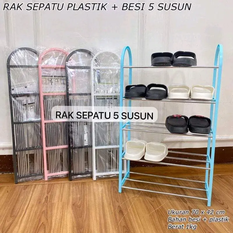 Rak sepatu 5 susun plastik stainless rak sendal rak sepatu serbaguna