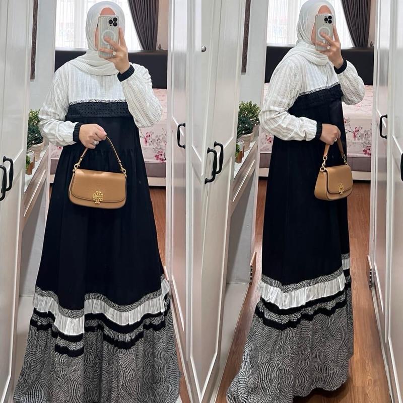 SEO GAMIS SEMUT BY SYAINA TERBARU DAN KEKINIAN  Katun Polos Linen Muslim Nyaman Wudhu Wanita Dress Dewasa Lebaran gam is cantik 4