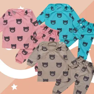 Isi 3 Pcs - Stelan Piyama Anak Bayi Baju Tidur Laki-laki Perempuan Cotton PE Double Lengan Motif Beruang Nyaman untuk Tidur Siang dan Malam