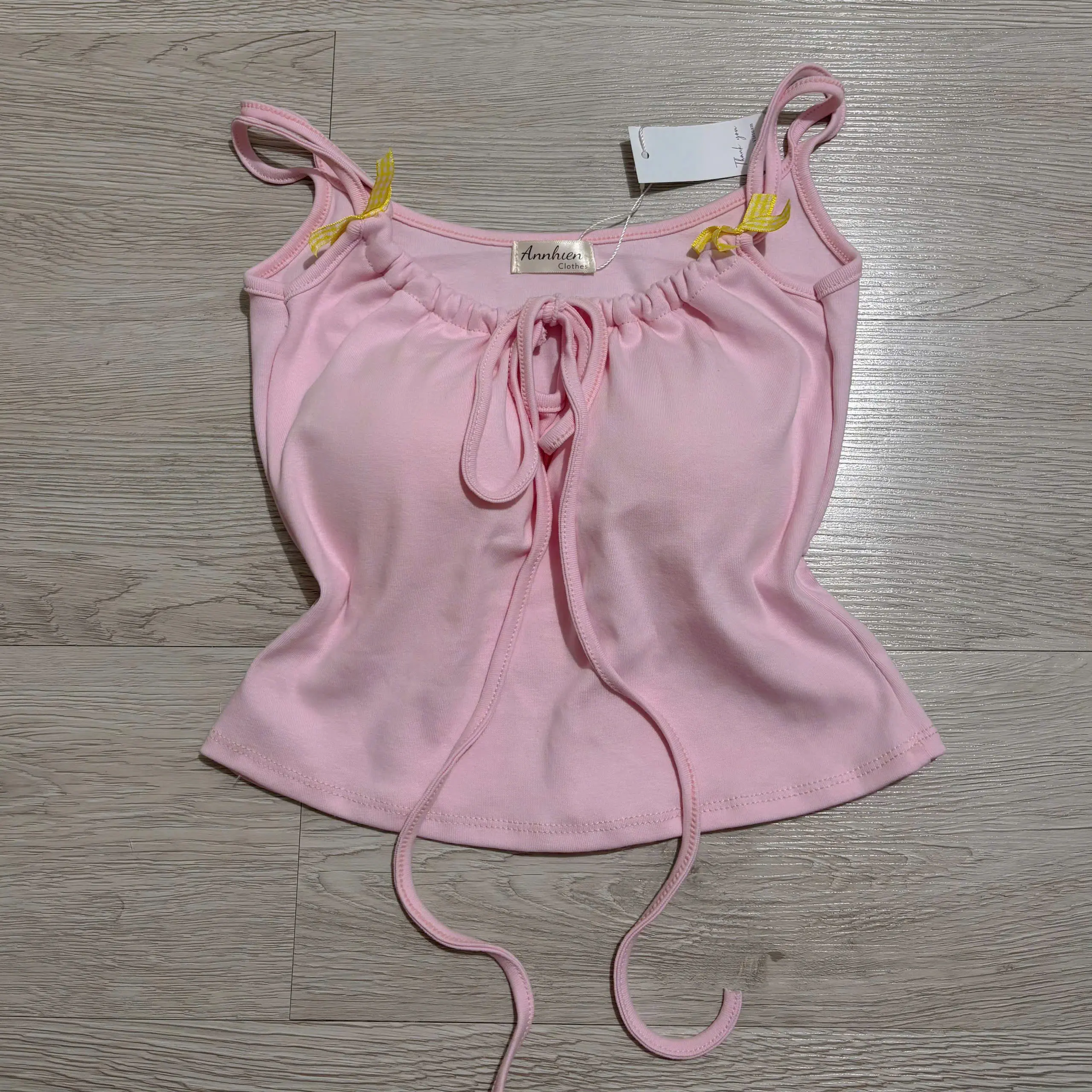 [Có Size Lớn][Hè 2026] Áo hai dây kiểu đính nơ caro nhỏ, (sẵn đệm mút) siêu cưng màu pastel, dây rút Deve1995 | BigBuy360 - bigbuy360.vn