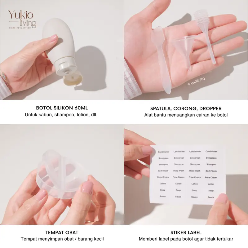 YUKIO Kyoto Travel Bottle - 12in1 Travel Set Botol Sabun Shampoo Lotion Skincare Toiletries Kit 7