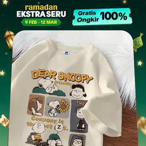 T-shirt atasan kaos Oversize cowok cewek Dear SNOOPY Couple Import  Katun Lengan Pendek (A0188)