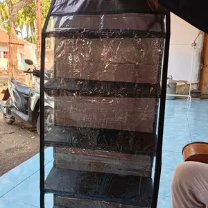 Rak Tas Gantung Motif Polos 6 Susun dengan Resleting dan Alas Karton Kuat