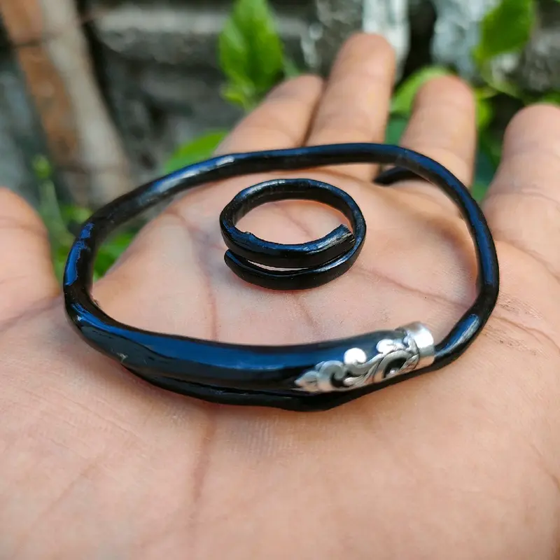 gelang akar Bahar hitam lentur minimalis Asesoris Elegan 8