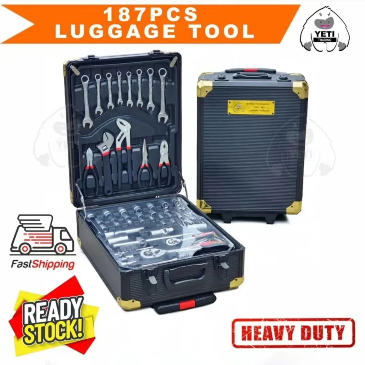 187pcs Tool Set Hand Tools Box Socket Set With Luggage Tool Box CRV T Original Car Repair Tool Hammer Hardware Ratchet Spanner