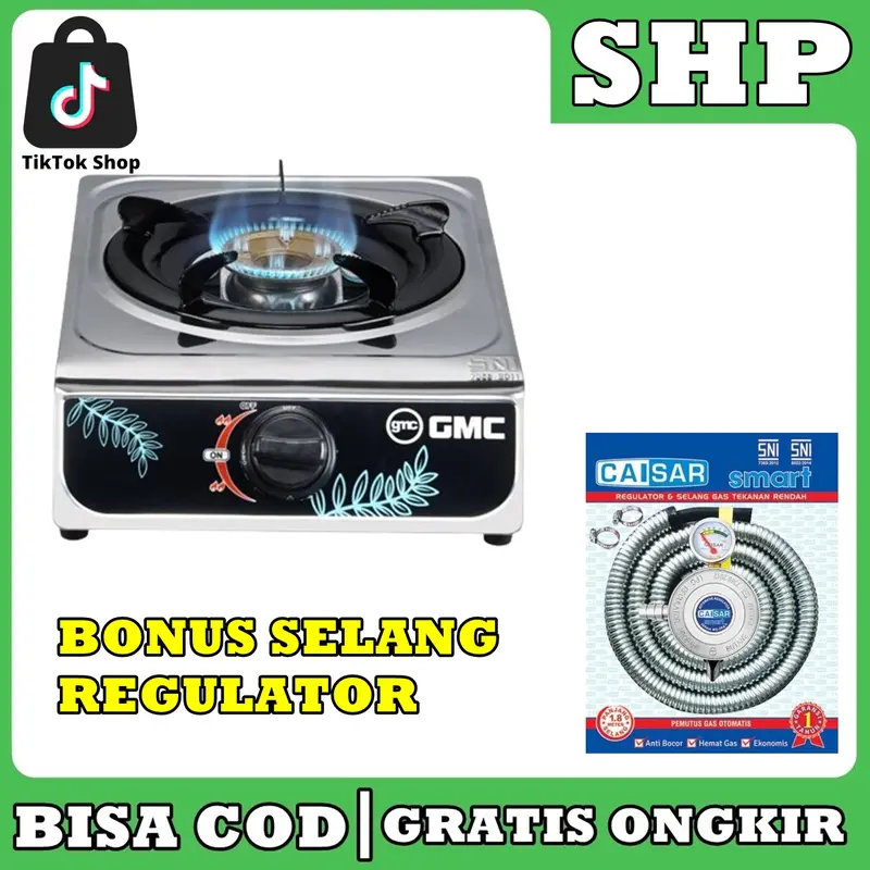 NEW Kompor GMC 1 Tungku Body Stainless API BIRU - BONU SELANG REGULATOR 0