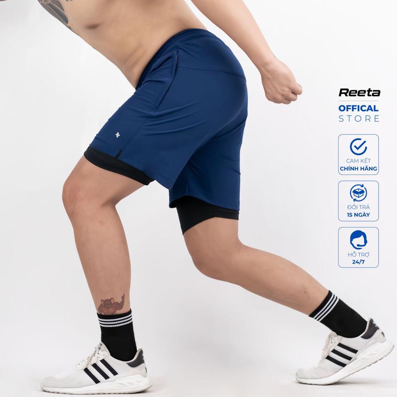 Quần Đùi Short 2 Lớp Tập Gym, Chạy Bộ Nam, Quần Thể Thao Chất Vải Co Giãn thoáng Mát thương hiệu REETA - A3059
