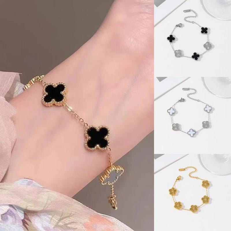 Vòng tay kiểu Internet phổ biến Cỏ năm lá Cỏ ba lá hai mặt Vòng tay cỏ bốn lá Thích hợp cho nam và nữ Bán chạy nhất Đơn giản và dễ phối đồ Vòng tay đôi bạn thân nhất Phụ kiện không phai màu Titan pangbowen  vòng Móc Khoá 4