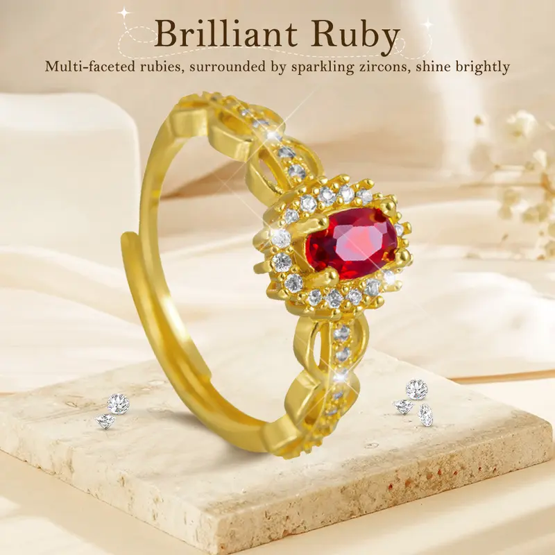 【003Harga telah dibanting, segera di CO】Chard Wake Cincin Wanita Korea Vintage Red Gemstone Perhiasan Ukuran Bebas Cincin Cewek Original  CWR032-Red 5