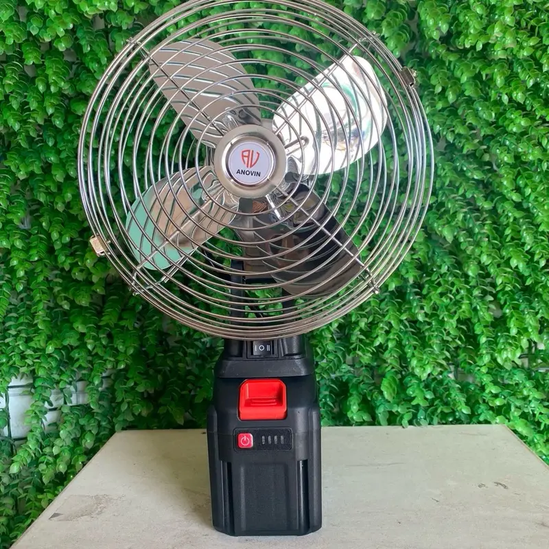 Quạt tích điện inox rộng 22cm với 2 tốc độ gió , chân pin phổ thông , có cổng USB , quạt Fan 0