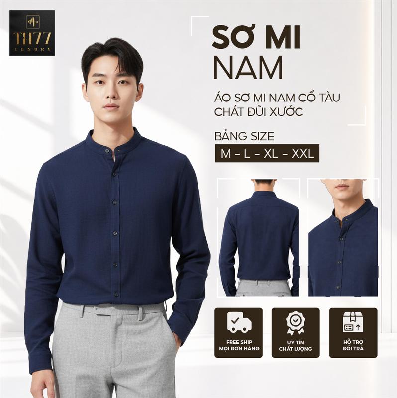 Áo Sơ Mi Cổ Tàu Chất Đũi Nam - BST 2025 Phong Cách Hàn Quốc Unisex - Có Túi Chất Liệu Vải Đũi Xước Co Giãn Nhẹ - Dáng Chuẩn Trẻ Trung - Áo Sơ Mi Dài Tay Nam