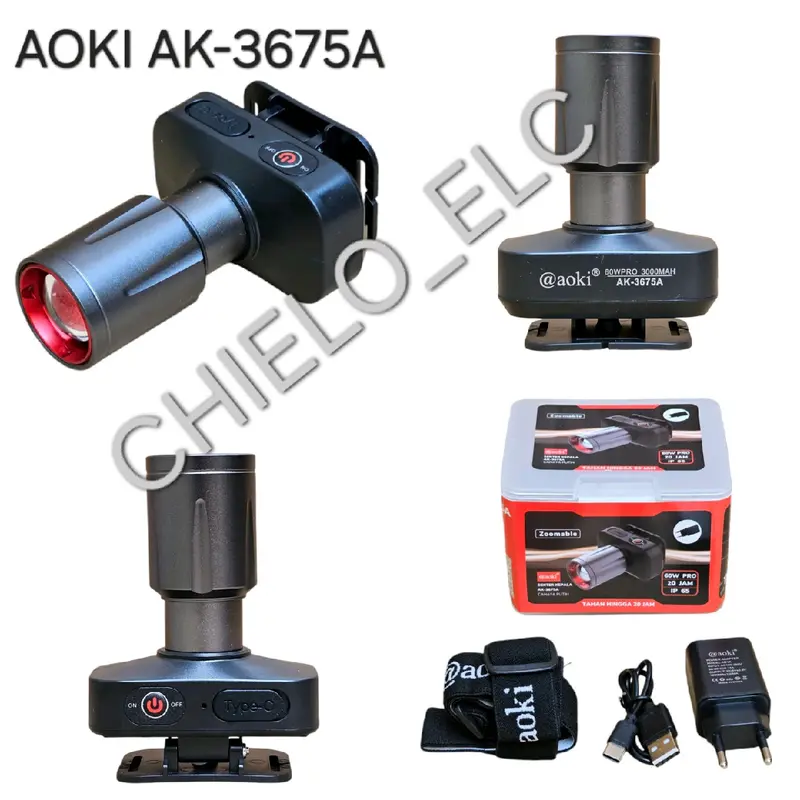 SENTER KEPALA AOKI ZOOM 60W AK3685A+3686K+(3675A adaptor) ,SENTER ZOOM 60WATT AOKI AK3685A AK3686K+(3675A adaptor) 800LM 60W ORIGINAL Baterai 0