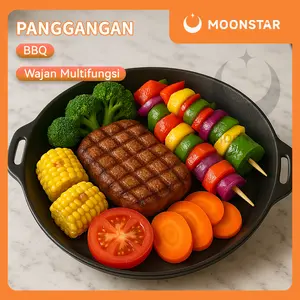 Wajan Panggang Multifungsi Baja Stainless 28cm/32cm/34cm Anti Lengket Portable Cocok Gas & Listrik  Kitchenware BBQ Grill Pan alat paket bakaran sate