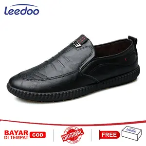 Leedoo Sepatu Slip On Hitam Pria Sepatu Kulit Kerja Formal Sepatu Kuliah Sepatu Sekolah Siswa MC446
