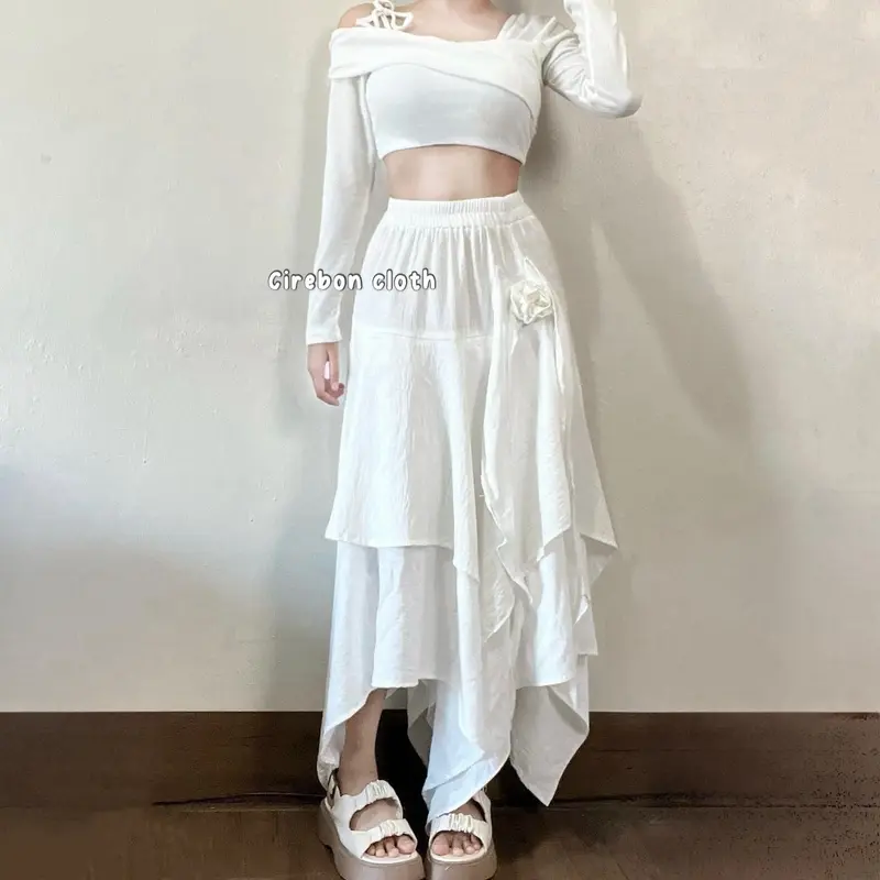 KIYANA Cirebon Cloth - Bellerose Skirt / Aesthetic Skirt / Rok Bunga / Rok Asimetris Ruffle Wanita Panjang Serut 7