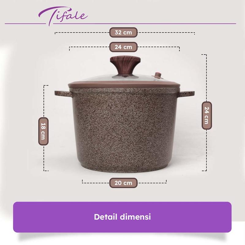 [CHOCO] Tifale Xora Stockpot 6L 24cm – Panci Gentong Granite Anti Lengket dengan Tutup Kaca 7