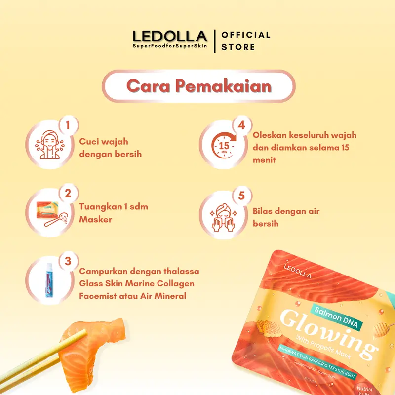 LEDOLLA - 5PCS Masker Salmon DNA Glowing With Propolis Extract | Skin Barier Kulit Bertekstur| Masker Organik Bubuk Mengatasi Chicken Skin |Masker Untuk Pori-Pori dan Mencerahkan| Masker Wajah Glowing |Hyaluronic Acid Skincare Gradakan BPOM | Free Spatula 7