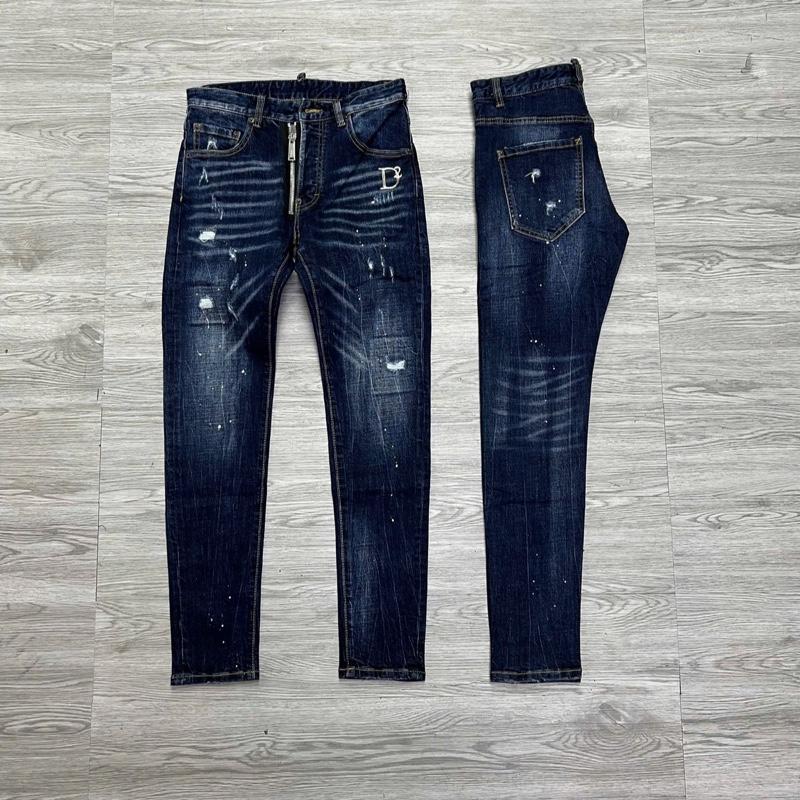 QUẦN JEAN NAM MÃ D2-27 XANH RÁCH KHOÁ LỆCH CHỮ SẮT VẨY SƠN 4 CÚC , BÒ DÀI CAO CẤP L-I-K-E-A-U , CO DÃN , PHOM ÔM CHÂN DS-Q ,  Có Túi dsq