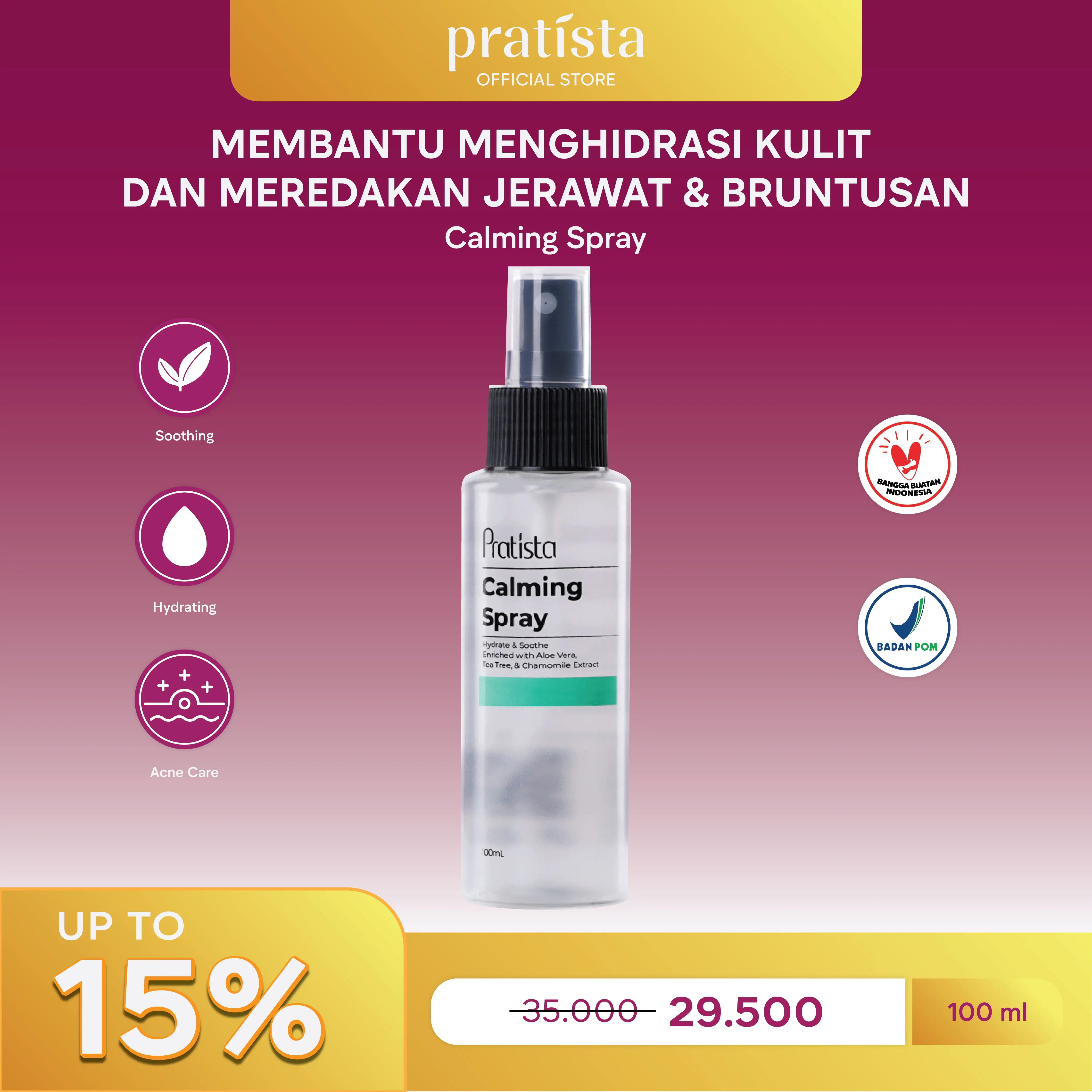 Promo Pratista Calming Spray 100ml dengan Tea Tree dan Ekstrak Chamomilla untuk Perawatan Wajah