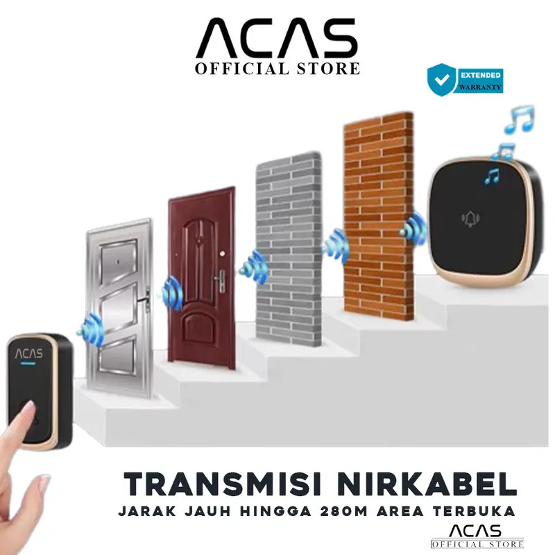 ACAS - B209 Doorbell 1 Receiver Bell Pintu Rumah Tahan Anti Air Tanpa Kabel Bel Kantor Door Bell Waterproof Wireless 1 Receiver 3