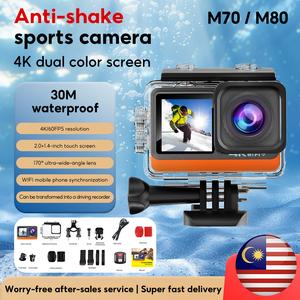 Kamera Tindakan, Skrin Dwi 4K HD, Sudut Ultra Lebar 170 °, Kalis Air 30M, Perakam Video Digital LCD Sentuh 2.0 + 1.4, Sesuai untuk Sukan