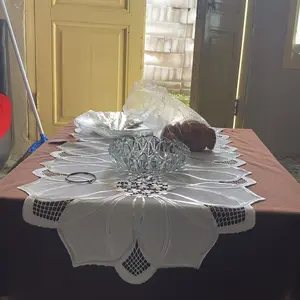 JieLiDa Taplak Meja Tamu Model Flower Cantik Premium Gold & Silver Ukuran 40x84 cm Motif Bunga