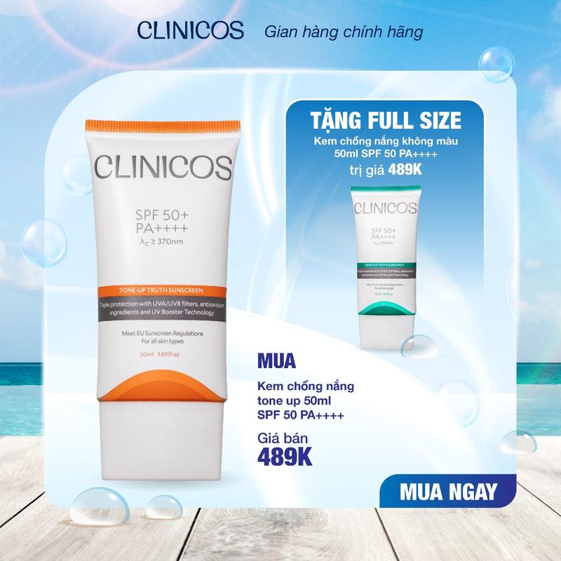 [MUA 1 TẶNG 1] KEM CHỐNG NẮNG CLINICOS NÂNG TONE/ CHO DA NHẠY CẢM TONE-UP/ SENSITIVE TRUTH SUNSCREEN SPF 50 PA++++ 50ML