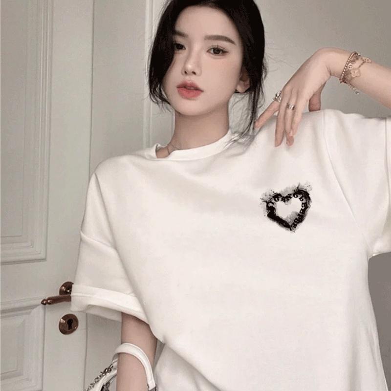 Print T-shirt Kaos Lengan Pendek Retro Love Ink Baju Wanita Oversize Korean Style bisa cod bisa instand atasan wanita lengan pendek 1
