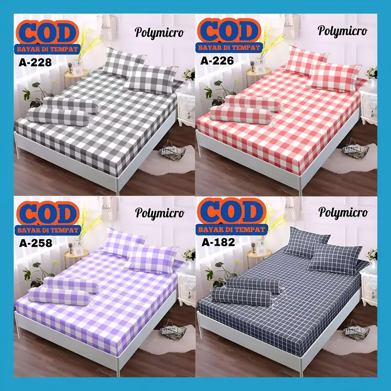 Sprei Emily Kotak-Kotak Aesthetic Korea Ukuran 160x200cm dan 180x200cm Bahan Katun Dispresse Berkualitas Isi Sprei 2 Sarung Bantal 1 Sarung Guling 6