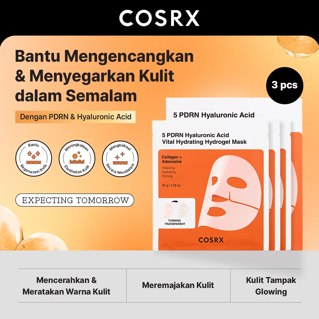 COSRX 5 PDRN Hyaluronic Acid Vital Hydrating Hydrogel Mask (3 pcs / 1 box) - 102 g | Masker Hydrogel untuk Mengembalikan Kesegaran Kulit Kusam dan Lelah