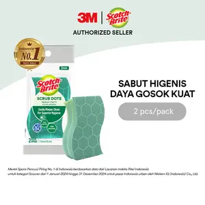 3M™ Scotch-Brite® Scrub Dots Heavy Duty, Sponge, Daya gosok kuat, 1 pak/ 2 pcs, membersihkan peralatan dapur