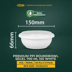 Kitkan Wadah Makanan Segel Pengaman 700 ml PPI Round Bowl Tamper Seal Kitkan Food Grade Bisa Microwave Ukuran 98 mm Capacitas 200 ml Kuat untuk Salad Buah Mangkok