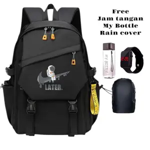 Tas sekolah anak cowok aestehtic SD SMP SMA free botol & jam tangan/Fashion korean style/Bahan kanvas premium/Tas punggung nyaman/Tas sekolah anak laki-laki multifungsi