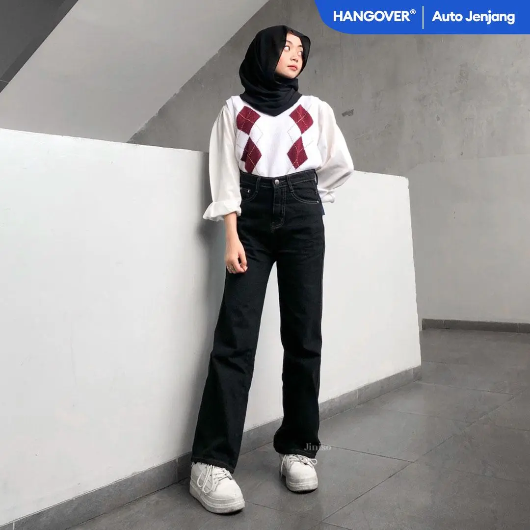 JINISO HANGOVER - 859 Loose Highwaist Celana Jeans Wanita Warna Black Gold