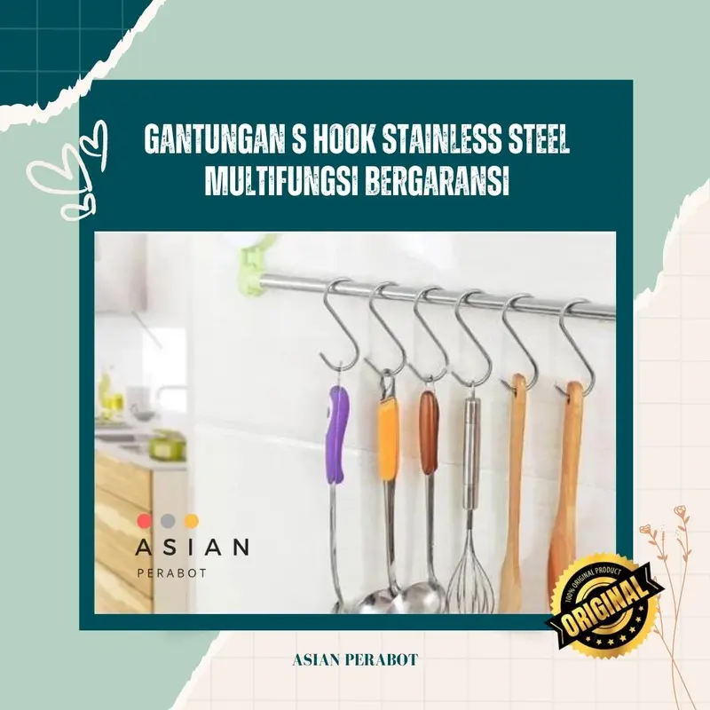 ASIAN PERABOT ORIGINAL Cantolan Besi Pengait Bentuk S Serbaguna / Gantungan S Hook Stainless Steel / Kait Hook Multifungsi Barang Baju Stainless Bentuk S Hanger GANTUNGAN S Serbaguna Stainless Steel - Hook Letter S Bahan stainless steel 5
