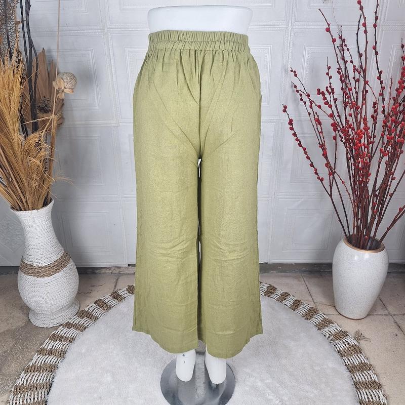 Product Introduction of Celana Kulot Cewek Bahan Linen Saku Samping Model Tempel Variasi Kancing Panjang 8
