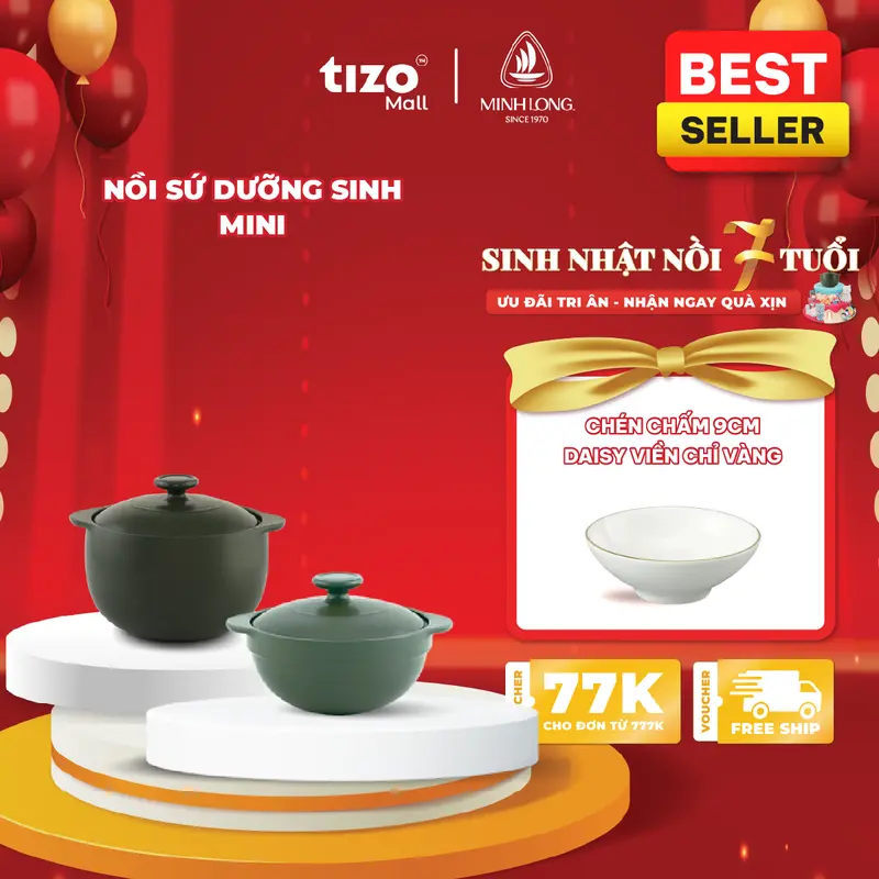 [PHÙ HỢP KHO QUẸT, NẤU CHÁO] MINH LONG TỰ HÀO HÀNG VIỆT | NỒI SỨ DƯỠNG SINH MINI DÙNG ĐỂ KHO THỊT, NẤU CHÁO, CHƯNG YẾN DÙNG ĐƯỢC CẢ NỒI NẤU CHẬM TỰ HÀO HÀNG VIỆT 0