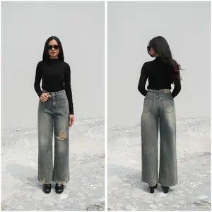 carea-celana jeans wanita loose jeans celana denim korea style fashion