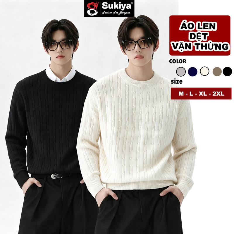 Áo Len Nam Vặn Thừng Unisex SUKIYA Cổ Tròn Chất Len Lông Thỏ Cao Cấp Mềm Mại Chống Lạnh Giữ Ấm AL121