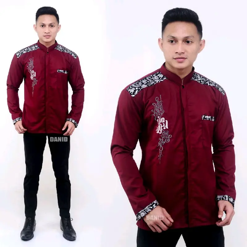 baju koko pria muslim kombinasi bordir lengan Panjang Pendek 4