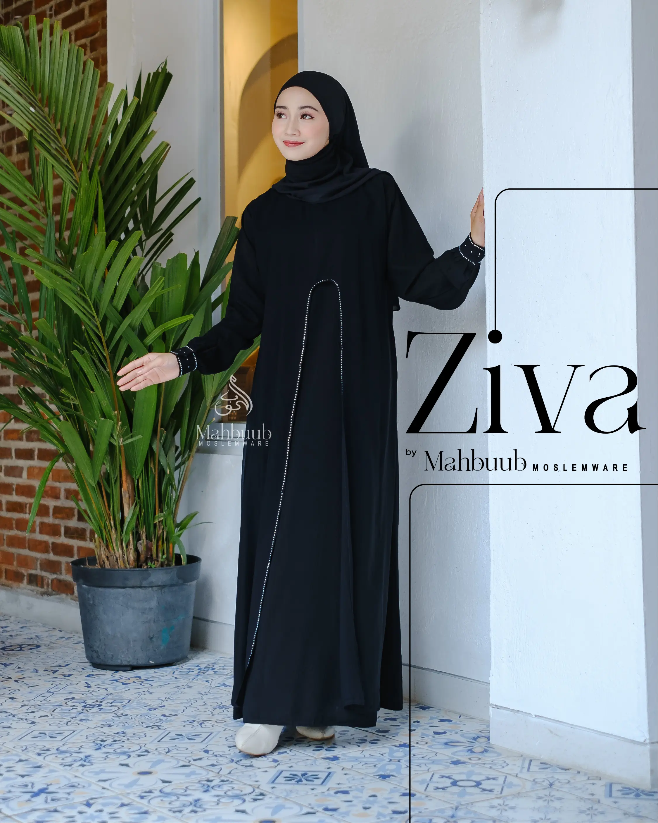 Exclusive Abaya Hitam 820 Bahan Jet Black Saudi Kwalitas Boutique Abaya Maxidress Arab Saudi by MahbuubCollection Wanita