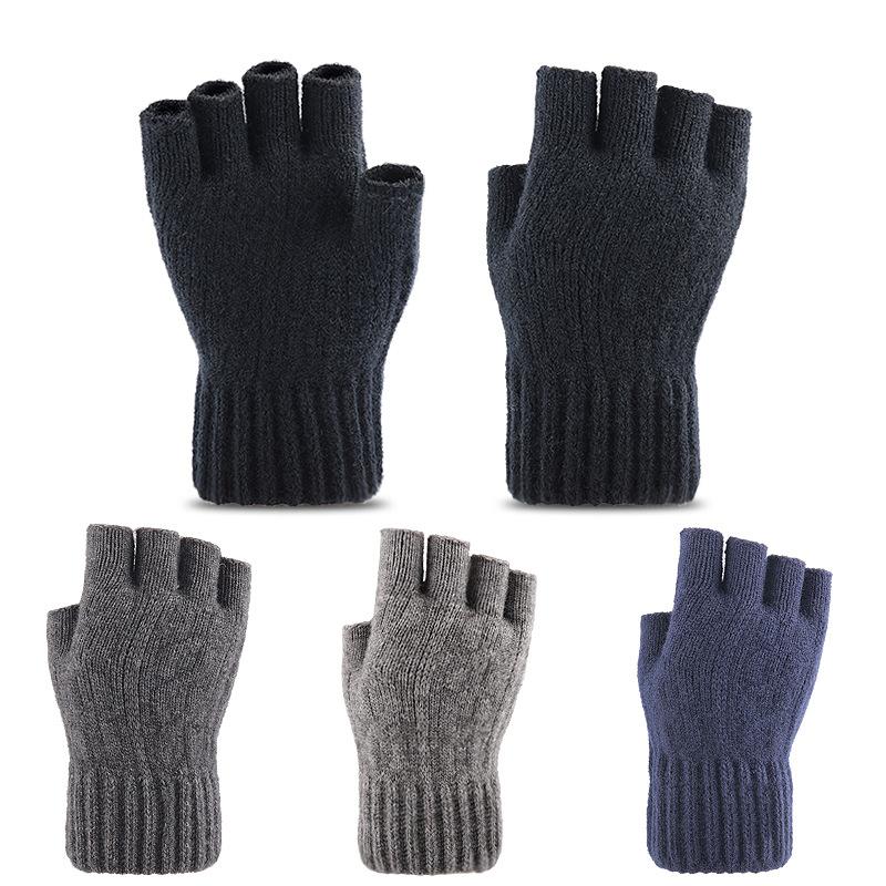 Product Introduction of 1 Pair Half Finger Gloves Knitted Thick Thermal Half Finger Gloves Women Men Winter Warm Glove 12