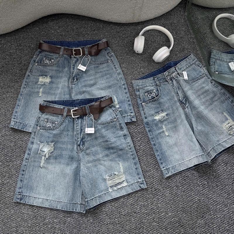 Quần Jeans Ngố Lửng Nữ Rách Thêu Nơ 758