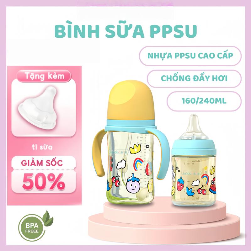  Bình Sữa PPSU Ti Silicon Lindobebe Bình Sữa Cho Bé Siêu Mềm Cho Bé Không BPA Chịu Nhiệt Độ Cao Chống Đầy Hơi 