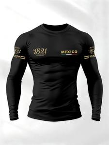 Camiseta deportiva de hombre de manga larga con diseño de letras de temática mexicana, estilo callejero casual para primavera y otoño, corte entallado de ajuste regular, moda