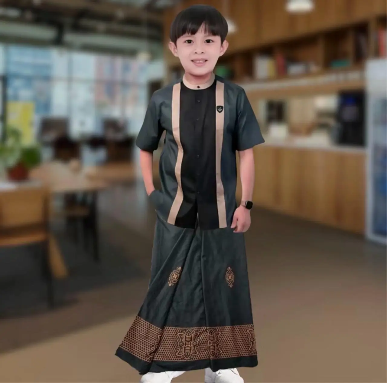 Setelan Koko Sarung Anak Sarwon Usia 4-12 Tahun - Sarko Anak Baju Muslim Anak