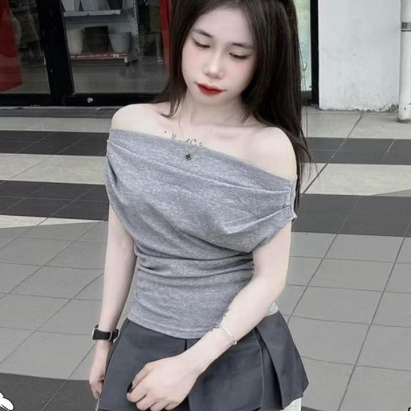 A112 Áo croptop trễ vai cánh dơi nữ , áo croptop ngắn tay gợi cảm thun cotton size dưới 53kg