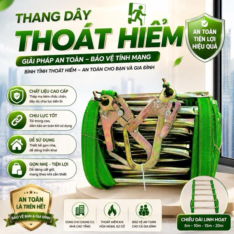 Thang Dây Thoát Hiểm Gấp Gọn 3m – 20m | Dây Dù/Tép Thép, Bậc Nhôm – Tải 500kg –…