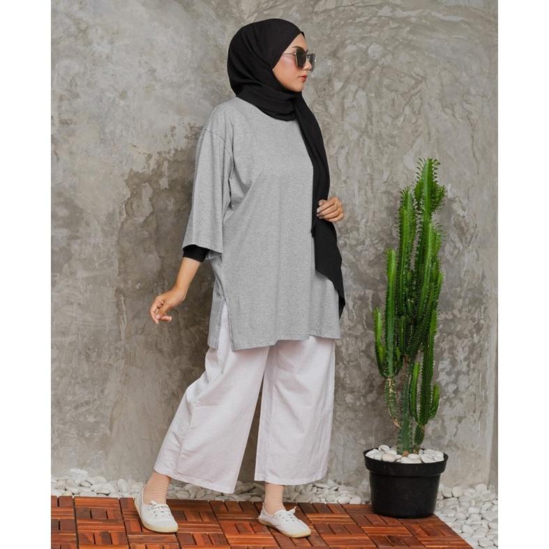 Kaos Oversize Top Hijab Wanita Basic Babyterry Polos / Oversize Slit Blouse 2