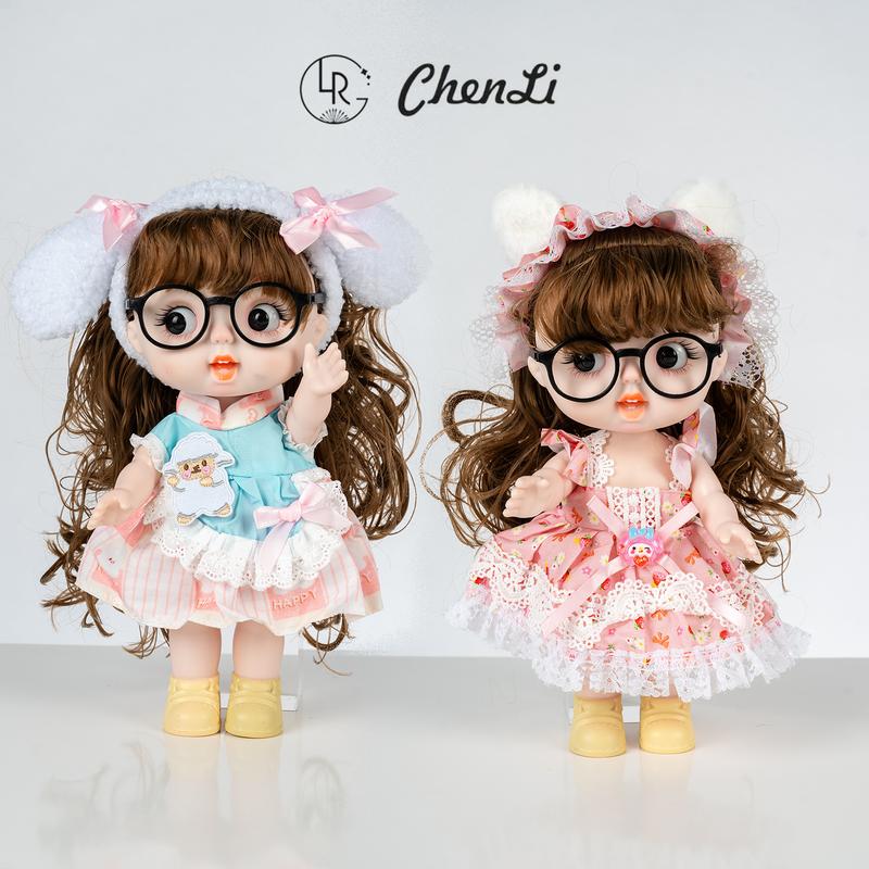Cutie Doll - Bộ Búp Bê Đáng Yêu Với Mắt Kính Và Trang Phục Màu Hồng Tím Phù Hợp Cho Trẻ Em,Tặng hộp và kính gaubong cao alive